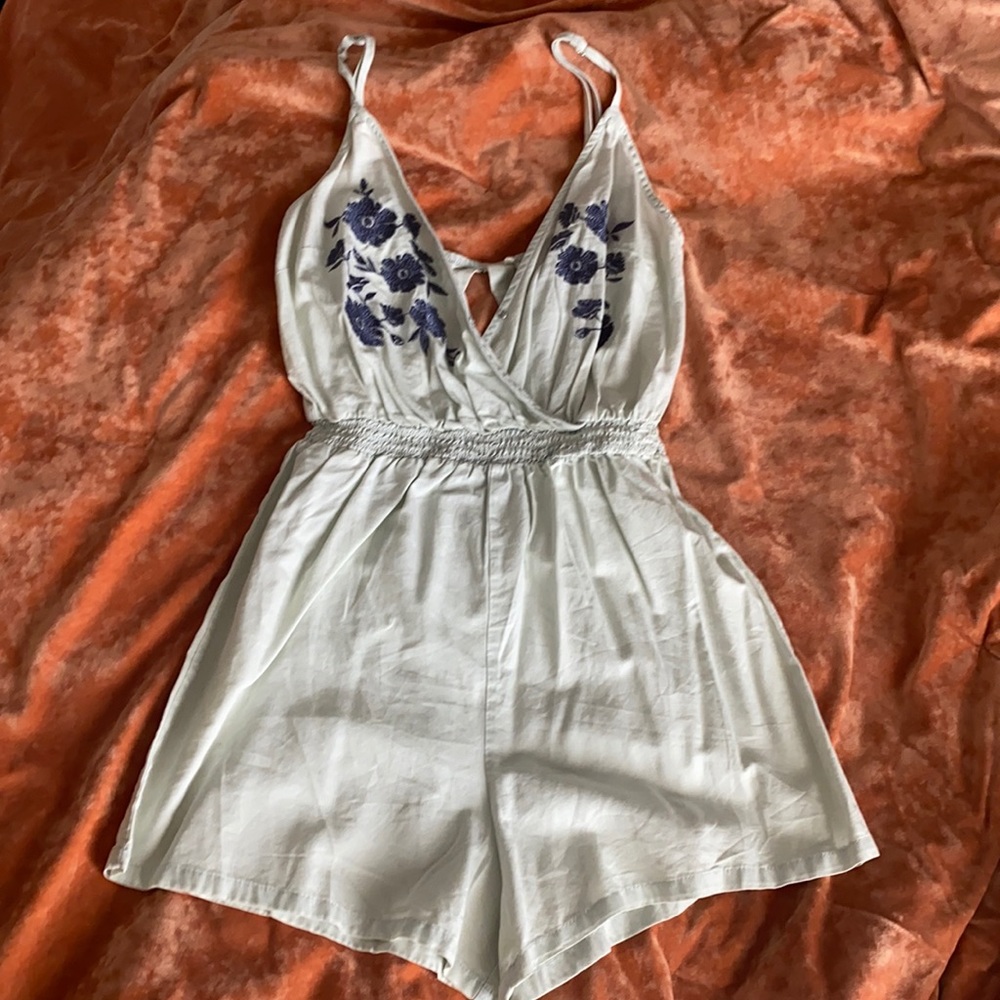 one piece light blue acid wash style romper